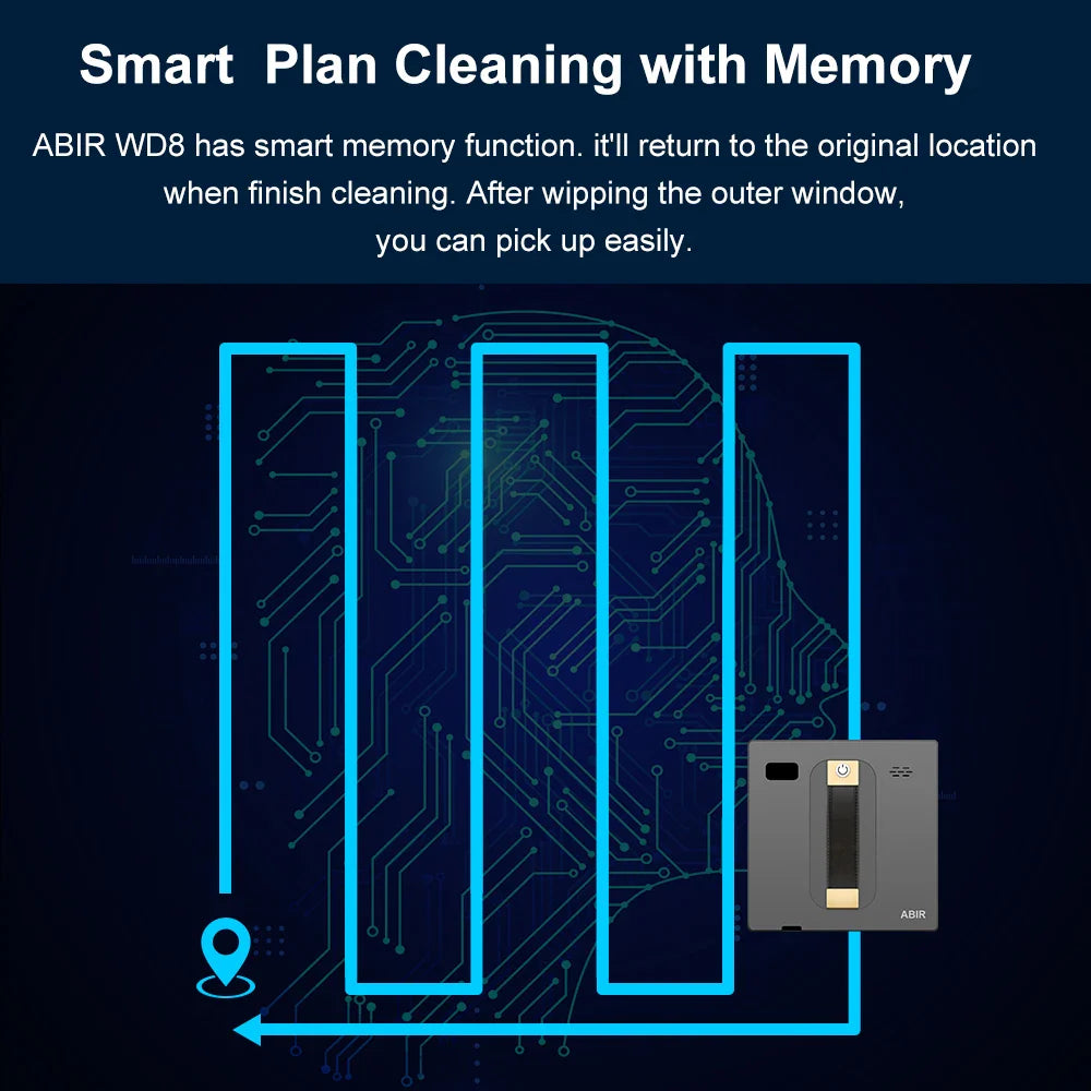 ABIR WD8 Robot Window Vacuum Cleaner – Dual Ultrasonic Spray, APP & Remote Control, Smart Home Glass Mop & Auto Wall Cleaning Robot