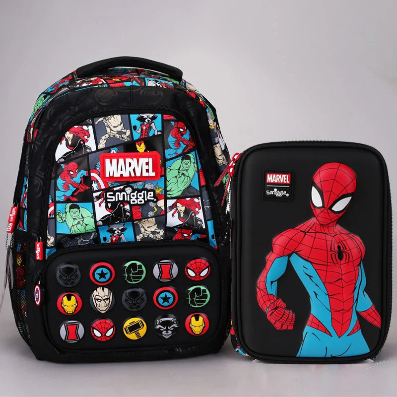 Smiggle Marvel Spider-Man School Bag Set for Kids - Includes Lunch Box, Pencil Case, and Water Cup, Ideal Student Gift