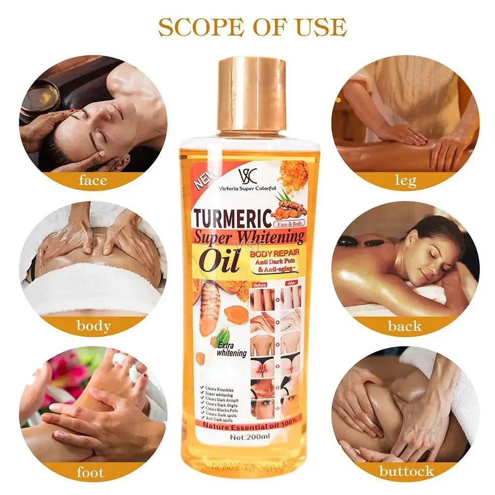 Turmeric Essential Oil 200ml - Moisturizing Facial & Body Massage Oil for Aromatherapy and Skin Care