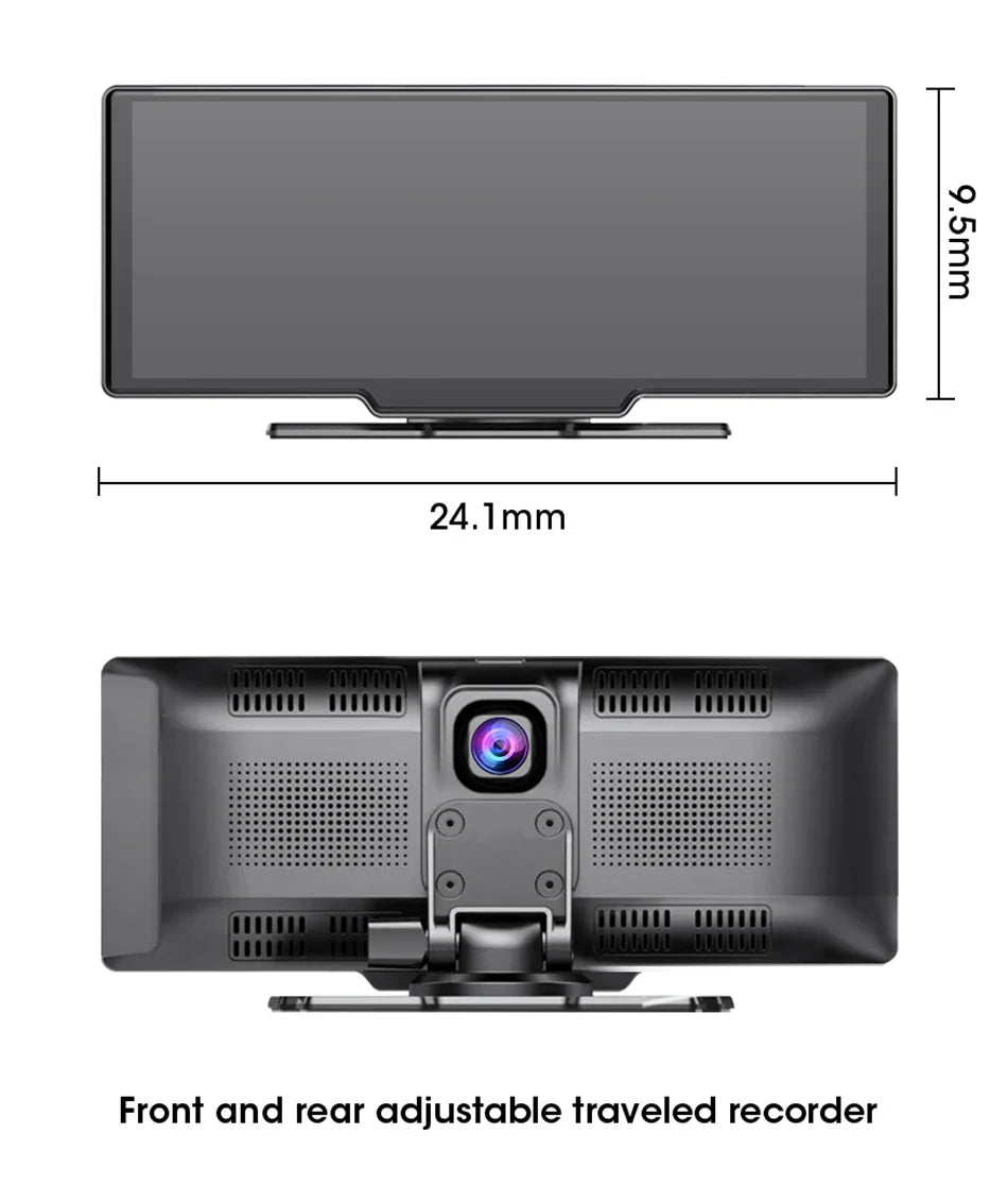 10.26'' 4K Car DVR Dashcam with CarPlay, Android Auto, Dual Lens Front 4K + Rear 1080P, Voice Control, GPS, BT, FM
