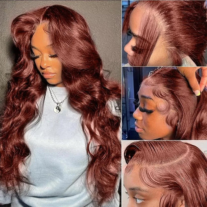 Reddish Brown 13x6 Lace Front Wig – Pre-Plucked 180% Density Body Wave, Auburn Colored Human Hair Lace Frontal Wig