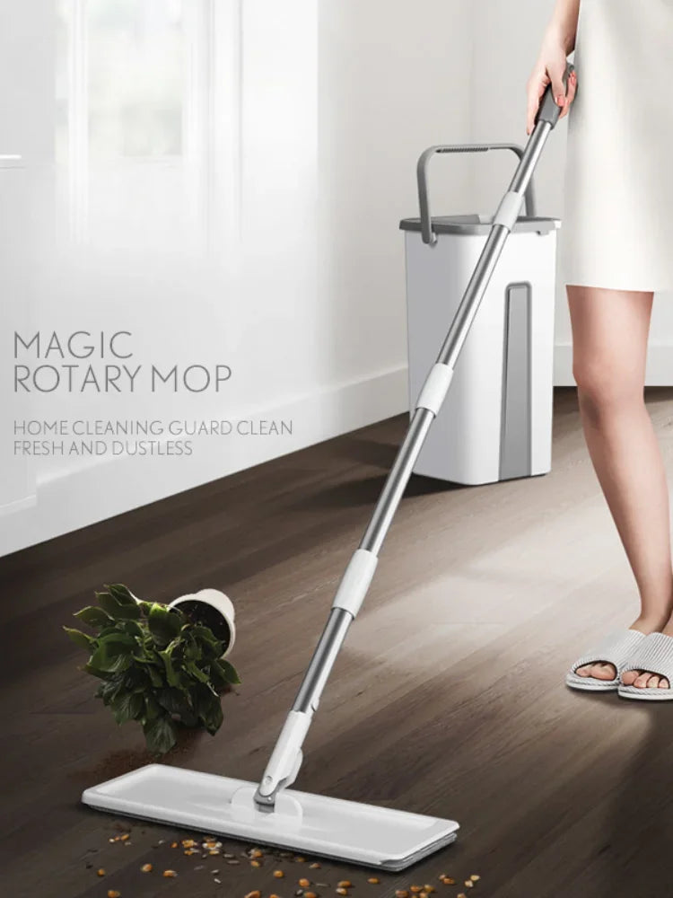 Hands-Free Flat Mop with Bucket – Dry & Wet Floor Cleaner for Easy Household Mopping