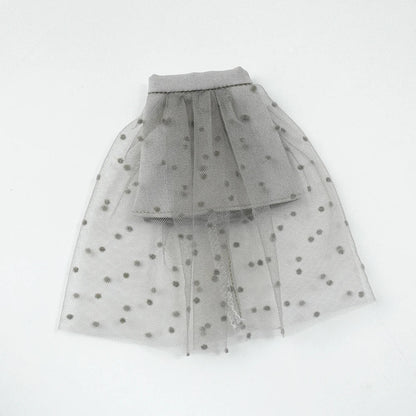 Blythe Doll Clothes Plaid Pleated Skirt & Off-Shoulder Top Tulle Dress Set — Ruffle Skirt for Licca, Azone, OB22, YMY Doll Accessories