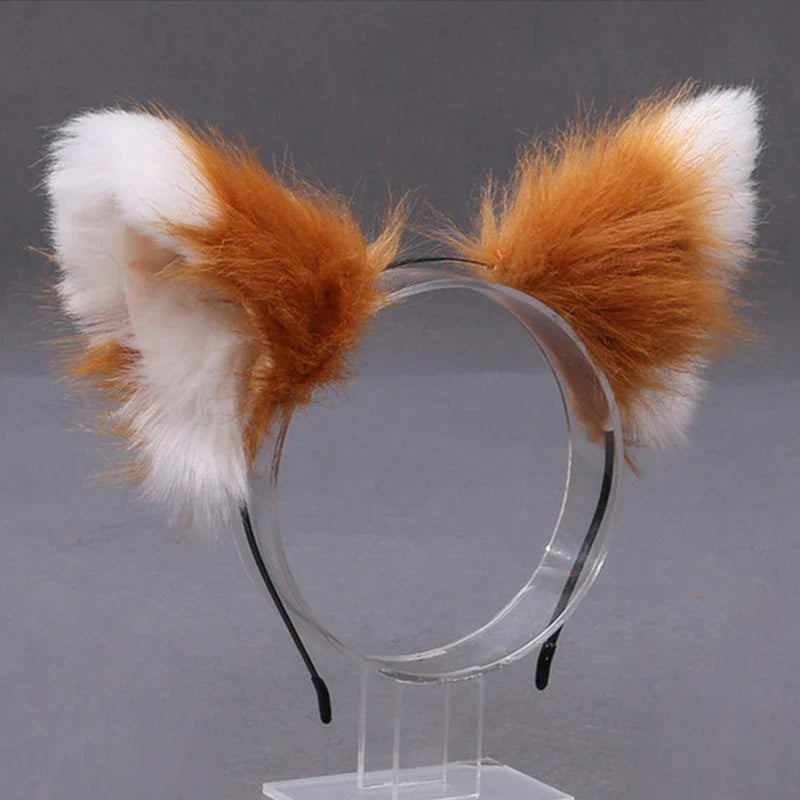 Lolita Animal Cat & Fox Ear Hair Hoops — Cosplay Faux Fur Hairband for Girls, Halloween Anime Headwear Accessory