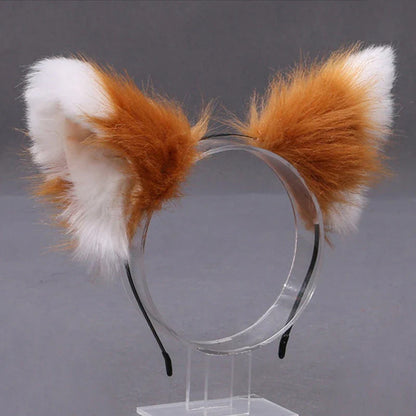 Lolita Animal Cat & Fox Ear Hair Hoops — Cosplay Faux Fur Hairband for Girls, Halloween Anime Headwear Accessory