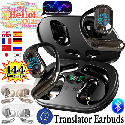 Wireless BT Translation Earbuds — Real-Time 144-Language Translator, 3-in-1 for Travel, Business & Learning