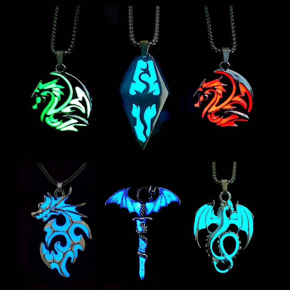Hip-Hop Rock Dragon Necklace – Stainless Steel Chain with Luminous Alloy Pendant, Glow-in-the-Dark Night Dance Jewelry