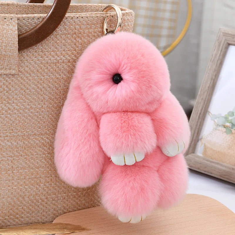 100% Natural Rex Rabbit Fur Keychain – Fluffy Bunny Bag Charm, Doll Toy & Lovely Pendant