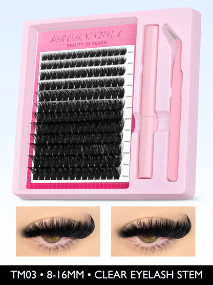 Fluffy C Curl Lash Cluster Kit (10–18mm) – DIY Eyelash Extensions Set with Bond & Seal for Natural Volume Lashes