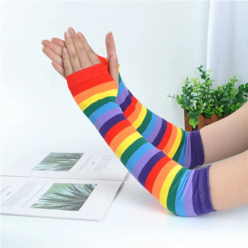 Warm Knitted Long Fingerless Gloves – Striped Elbow Mittens for Women, Fashion Christmas Gift