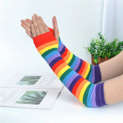 Warm Knitted Long Fingerless Gloves – Striped Elbow Mittens for Women, Fashion Christmas Gift