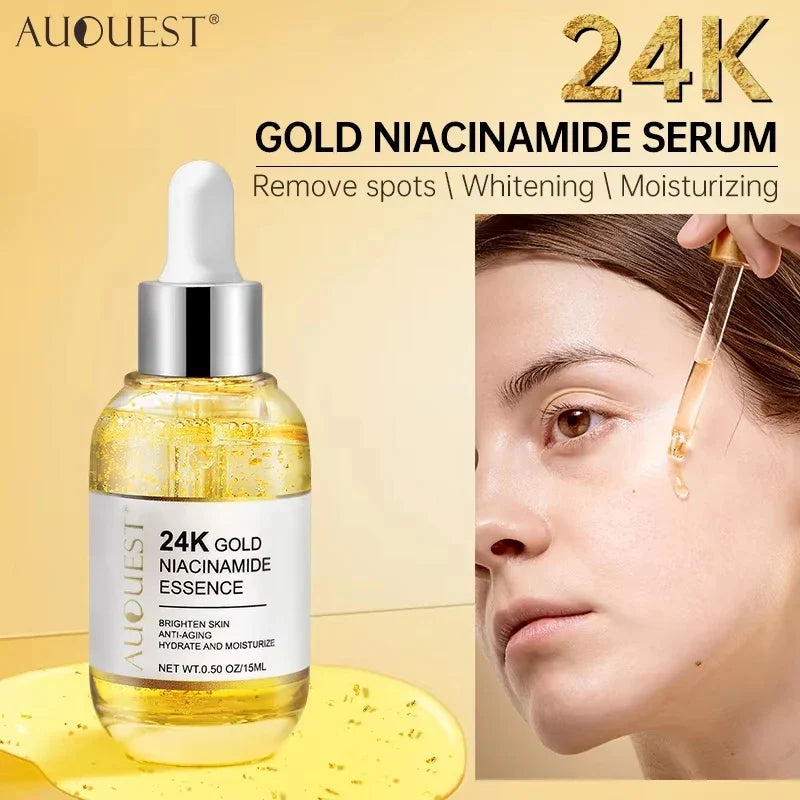 Niacinamide 24K Gold Face Serum — Hyaluronic Acid Whitening Dark Spot Corrector Skincare Essence