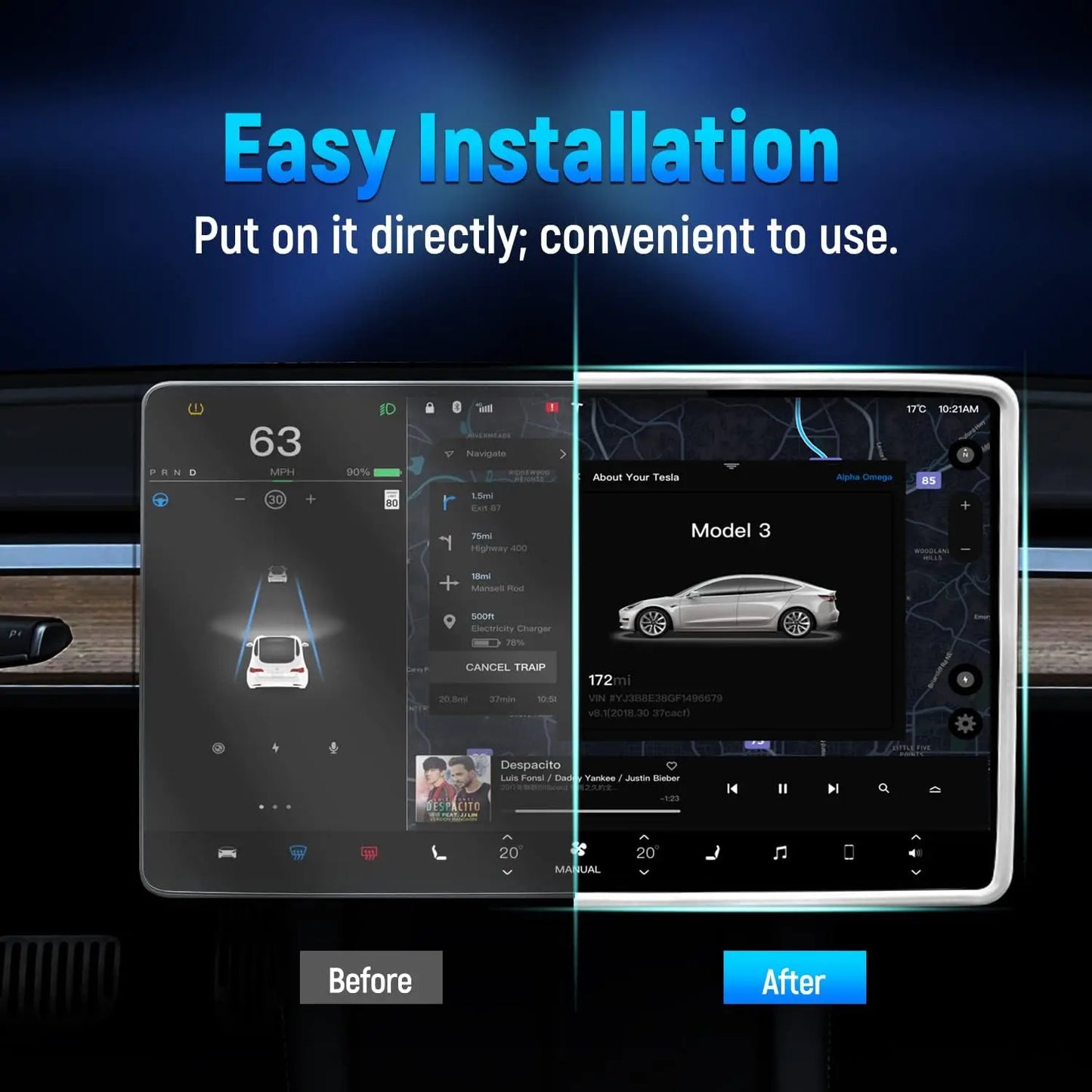 For Tesla Model 3 Y: Highland Screen Protector Silicone Frame - Display Edge Body Cover Central Control Accessories for 2022-2024