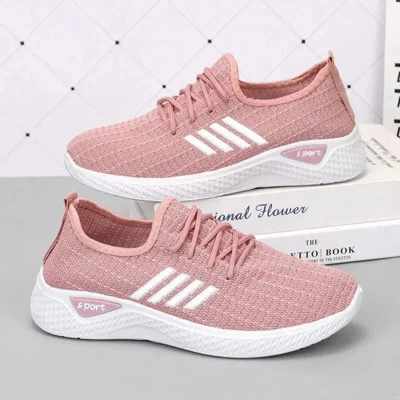 Women’s Mom Shoes Mesh Low-Top Sneakers – Soft Fly-Knit Casual Running Shoes for Spring & Summer