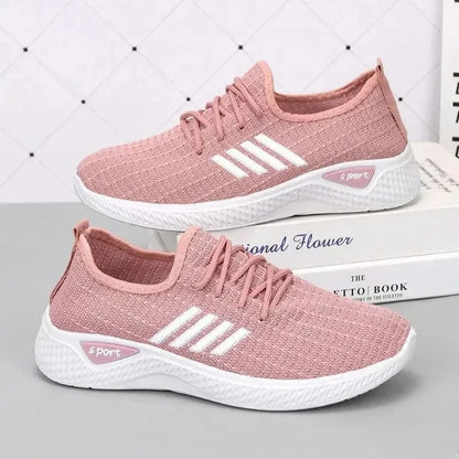 Women’s Mom Shoes Mesh Low-Top Sneakers – Soft Fly-Knit Casual Running Shoes for Spring & Summer
