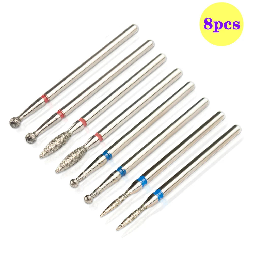 8pcs Diamond Nail Drill Bit Set - Rotary Electric Milling Cutters for Pedicure, Manicure, Cuticle Burr & Nail Tools Accessories