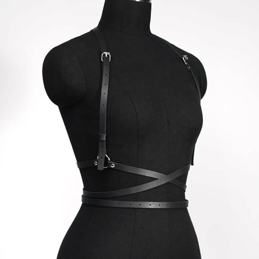 Fashion Leather Body Harness Belt – Gothic Corset Lingerie & Fetish Suspenders for Women