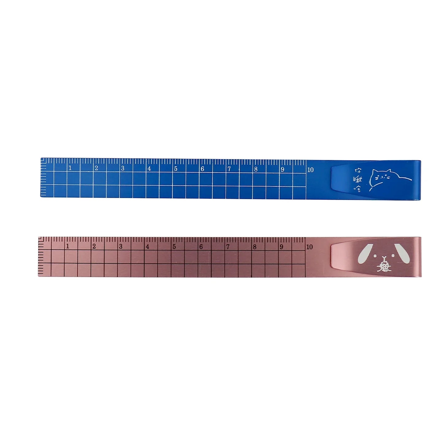 2PCS Metal Bookmark Ruler - 10cm Aluminum Double-Sided Metric Measuring Scale Tool