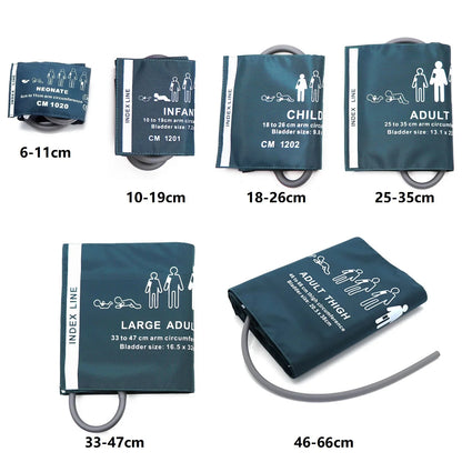 6-Size Blood Pressure Cuffs — Neonatal, Infant, Child, and Adult NIBP Arm & Thigh Accessories for CONTEC Monitors