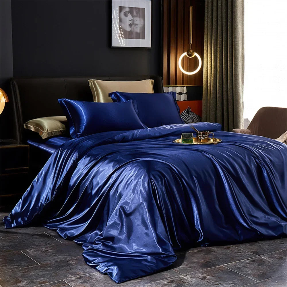 Luxury Silk Bedding Set - Satin Duvet Cover Bed Sheet & Pillowcase Set for Single Double King Queen Twin Beds
