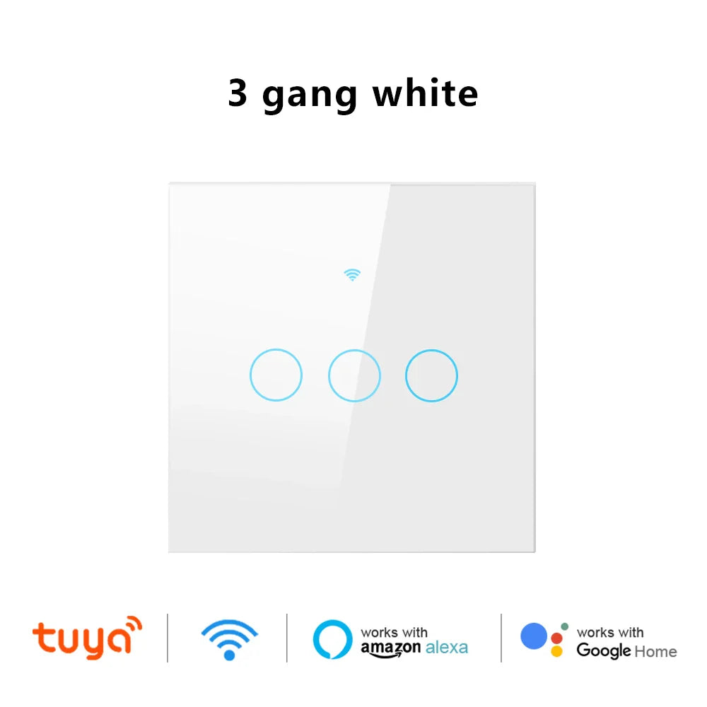 Tuya WiFi Smart Touch Light Switch - Wireless LED Control, No Neutral Wire Required, 1-4 Gang, Compatible with Alexa and Google Home