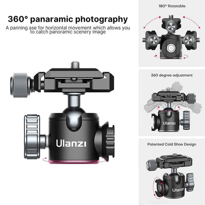 Ulanzi MT-24 Vlog Lite Metal Tripod – Extendable Monopod with Ballhead, Cold Shoe, Arca Quick Release, 1/4" Mount, 2.5KG Max Load
