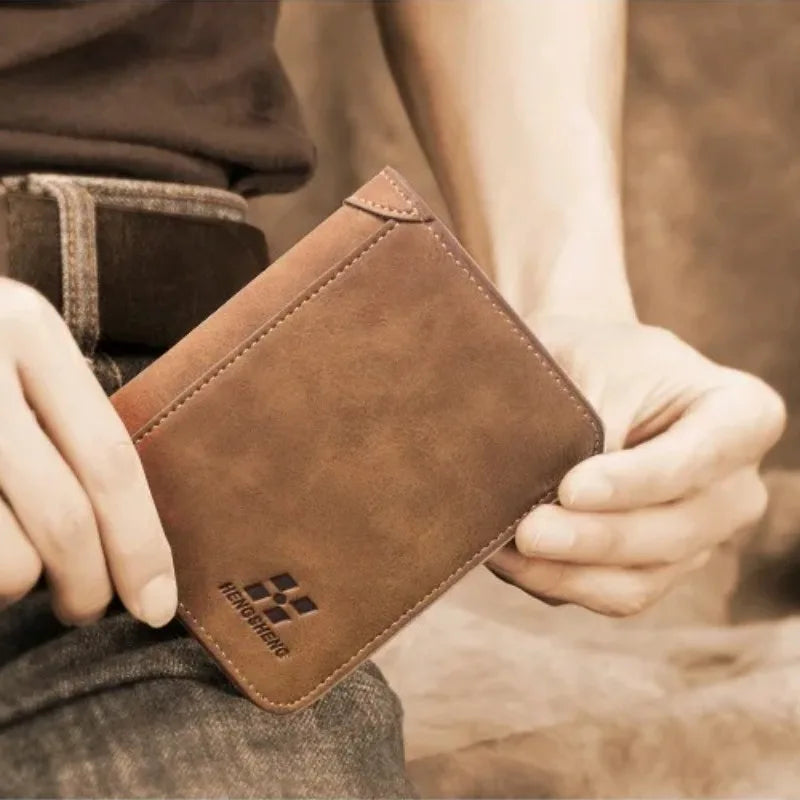 Men's Genuine Leather Slim Bifold Wallet - RFID Blocking Minimalist Card Holder for Men