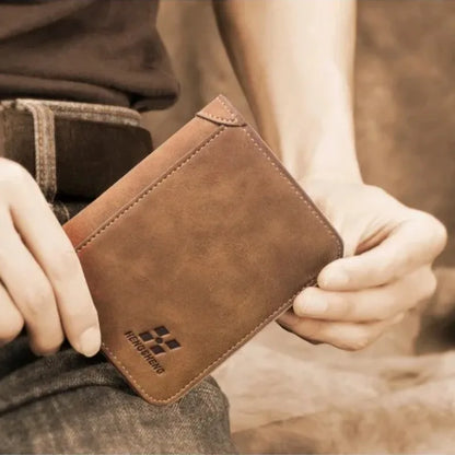 Men's Genuine Leather Slim Bifold Wallet - RFID Blocking Minimalist Card Holder for Men