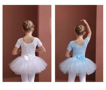 Girls Ballet Tutu Dress — Kids Short & Long Sleeve Tulle Leotard with Bowknot for Dance, Gymnastics & Party