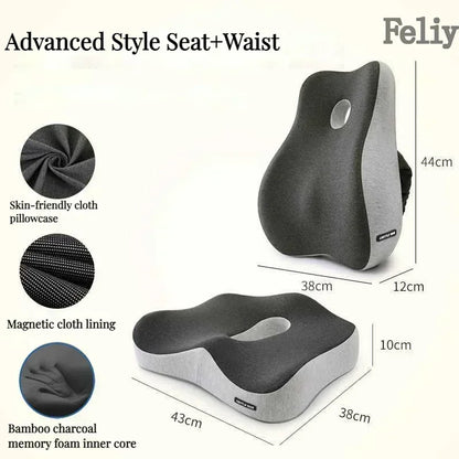 Memory Foam Office Chair & Car Seat Cushion – Orthopedic Lumbar Support Pillow with Coccyx Relief & Massage Back Pad