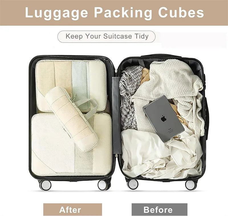 Travel Storage Bag Set – Compressible Waterproof Packing Cubes & Foldable Luggage Organizer for Carry-On