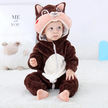 Cartoon Flannel Baby Romper – Unicorn, Rabbit & Dinosaur Pajamas, Cotton Kigurumi Jumpsuit for Boys & Girls