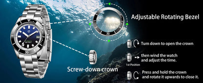 Men’s Automatic Mechanical Watch – Super Luminous Bezel, Japan NH35 Movement, 150M Waterproof Diving Watch