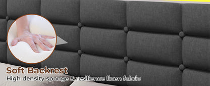 LED Full Size Bed Frame – Upholstered Platform Bed with LED Headboard & Footboard, Square Stitched Tufted Design
