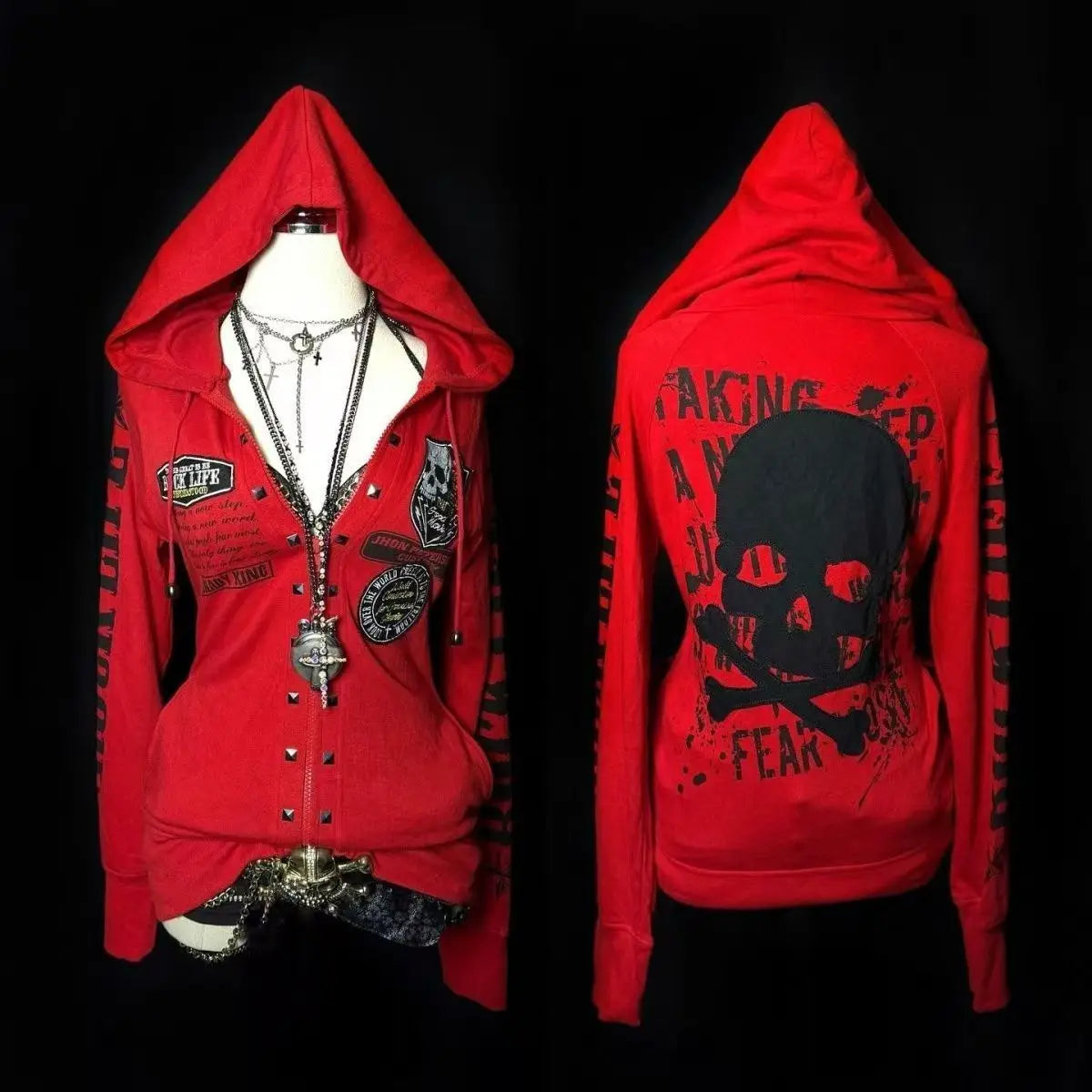 Y2K Gothic Hoodie - Printed Zip-Up Winter Sweatshirt with Hood for Streetwear, Punk & Harajuku Style
