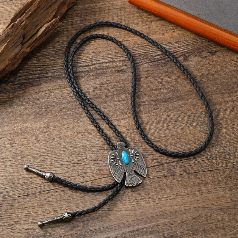 American Bolo Tie – Punk Vintage Metal Bird Stone Cowboy Hat Pendant, Western Necklace & Costume Accessories