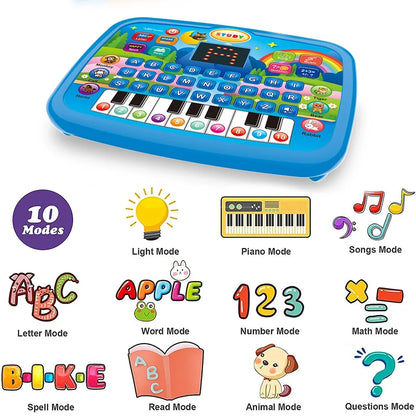 Kids Educational Tablet Toy - Interactive Literacy, Math & Music Learning Keyboard Gift for Ages 3+