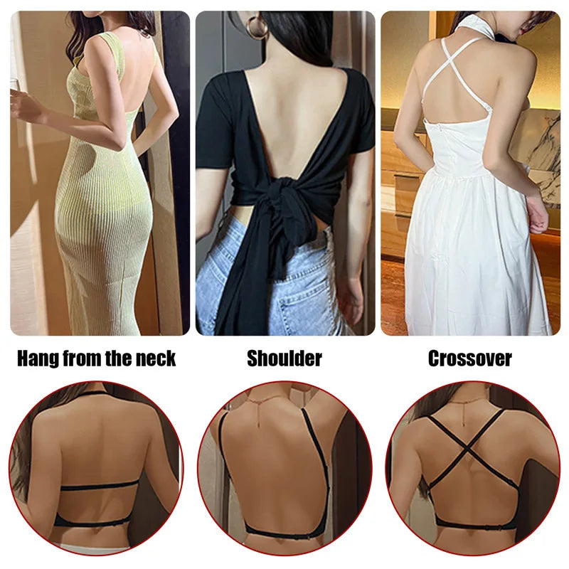 Women’s Invisible U-Plunge Bra - Backless Push-Up Strapless Lingerie with Transparent Straps for Dresses and Tops