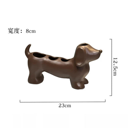 Dachshund Ceramic Toothbrush Holder – Electric Toothbrush Storage Rack and Bathroom Sink Organizer with Toothpaste Holder