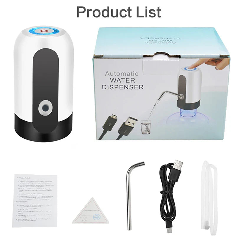 Portable Automatic Water Pump — USB Rechargeable Mini Electric Dispenser with Switch for 5-Gallon Bottles