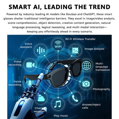 500W AI Smart Camera Sunglasses 3-in-1 Lens HD1080P ChatGPT Voice Control WiFi Bluetooth Intelligent Glasses
