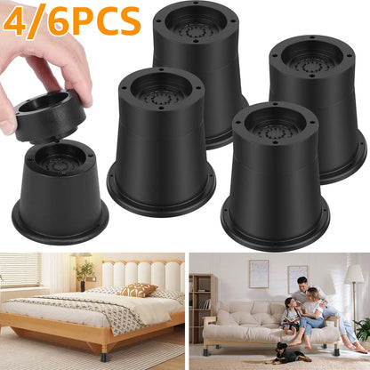 4/6Pcs Heavy Duty Furniture Risers | Round Rubber Sofa, Table, Bed, & Chair Supports Up to 6000 lbs