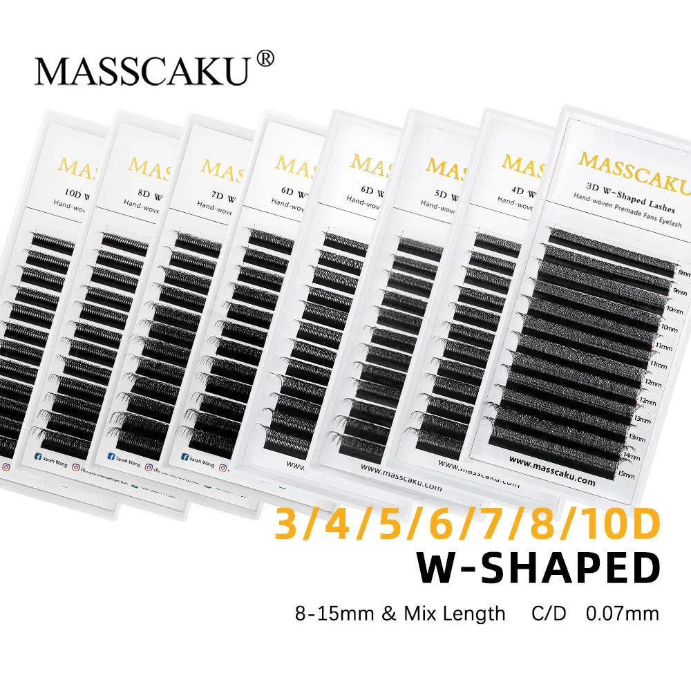 MASSCAKU W-Shaped Eyelash Extensions – 3D to 10D Natural Soft Lightweight Fans