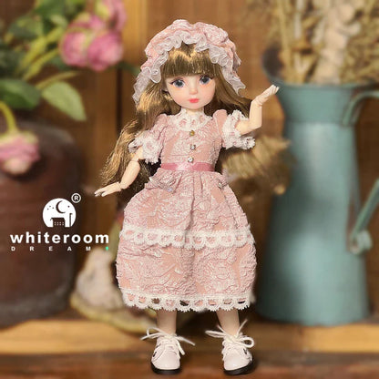 30cm 1/6 BJD Ball Jointed Doll – Starry Gray Eyes with Lolita Fashion Dress, DIY Toy Gift for Girls