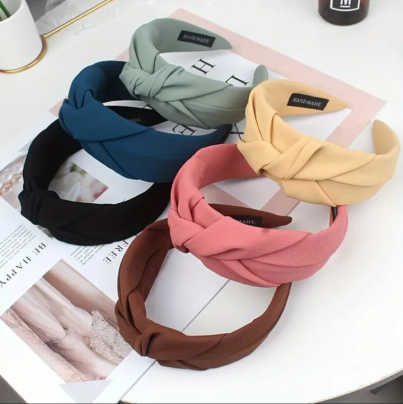 New Fashion Knotted Headbands for Women – Solid Color Cloth Hair Bands, Wide Soft Hair Hoop, Hair Accessories for Girls
