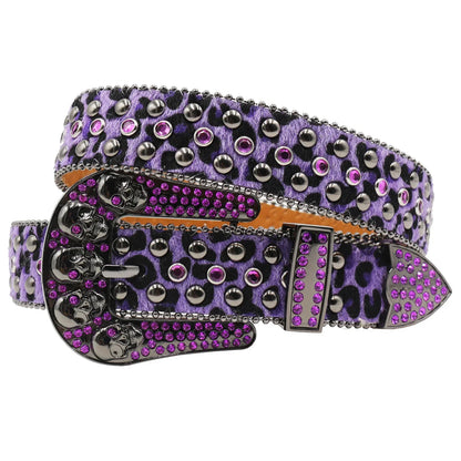 Women’s Rhinestone Skull Leather Belt – Luxury Designer Studded Strap for Jeans, White & Black