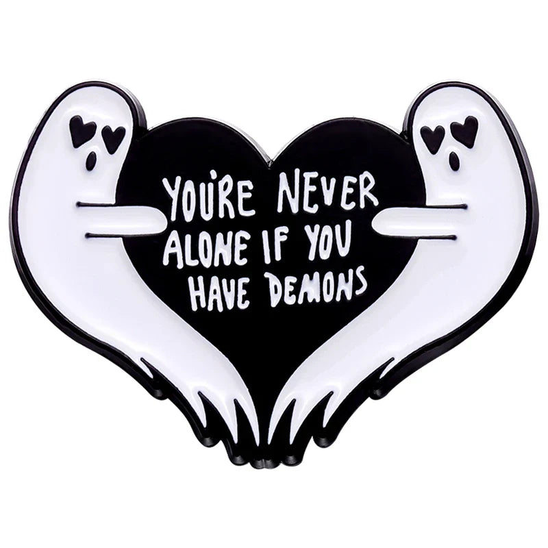 Pink Heart Brain Ghost Enamel Brooch – Gothic Retro Radio & TV Badge, Funny Punk Lapel Pin Jewelry Gift