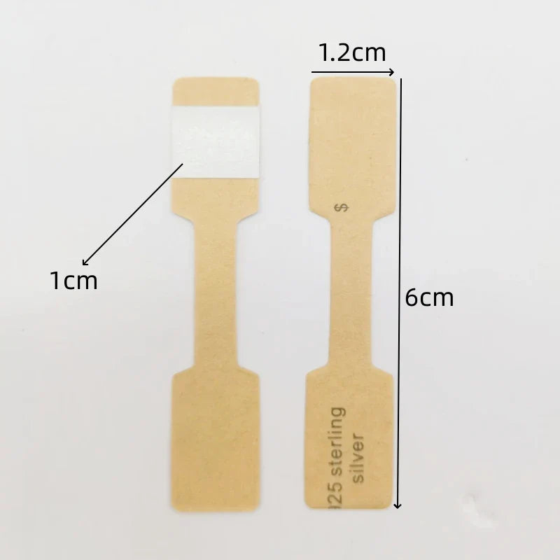 100PCS Multi-Style Ring Price Labels — White & Kraft Jewelry Tag Stickers 6×1.2cm