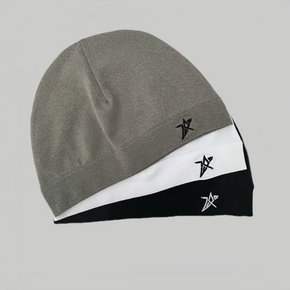 Star Embroidered Skull Cap Beanie – Lightweight Breathable Stretch Knit Hat for Men & Women Outdoor Sports, Hiking & Cycling