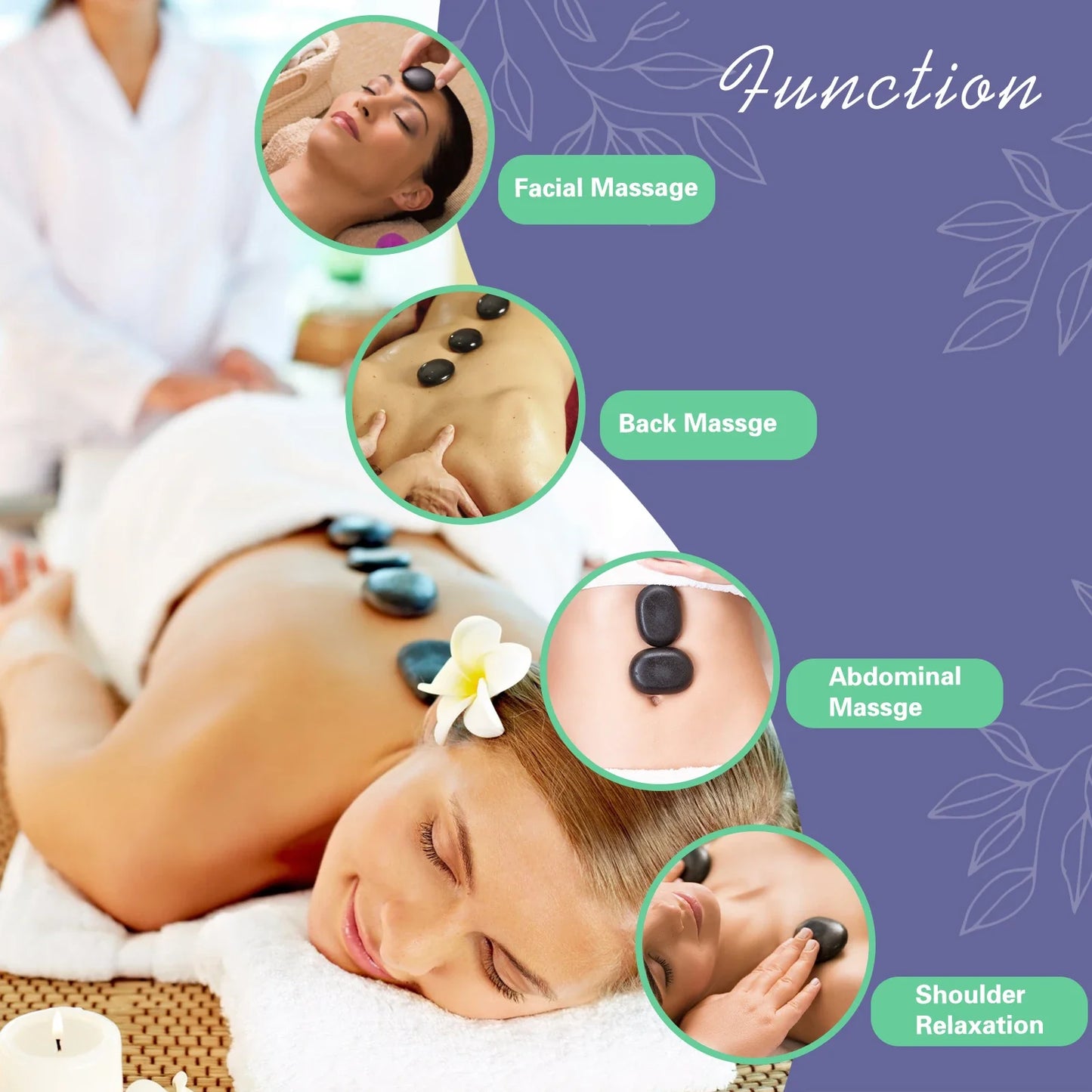 Adjustable Temperature Hot Stone Massage Set with Heater – Professional Spa Tool for Neck and Body Relaxation
